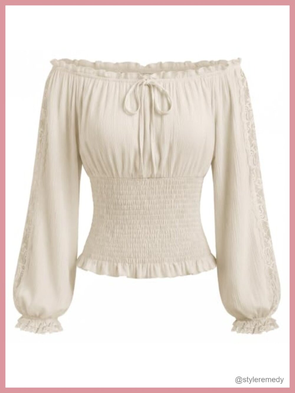Off Shoulder Peasant Blouse Lace Lantern Sleeve Renaissance Top